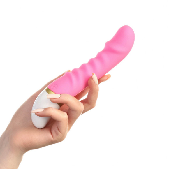 Розовый рельефный вибратор для точки G - 19 см. Розовый рельефный вибратор для точки G - 19 см.