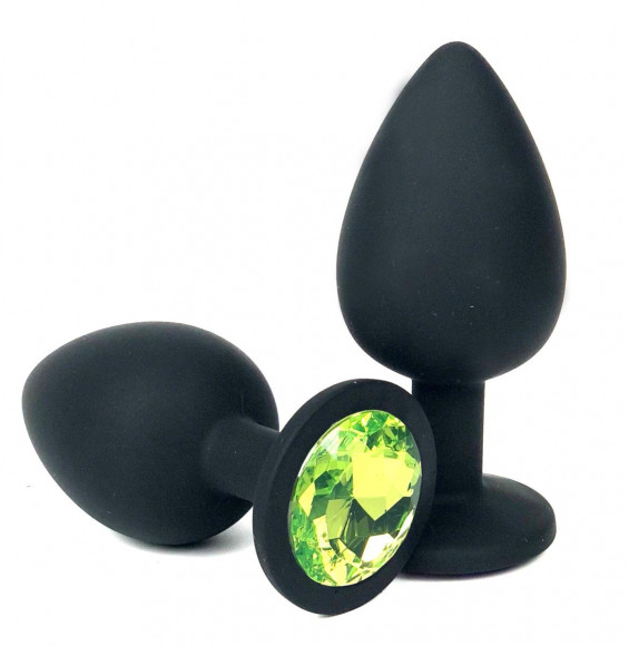 Черная силиконовая анальная пробка с лаймовым стразом - 8 см. Черная силиконовая анальная пробка с лаймовым стразом - 8 см.