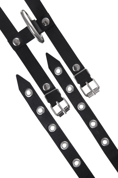 Черные однослойные кожаные оковы из двух ремешков Черные однослойные кожаные оковы из двух ремешков