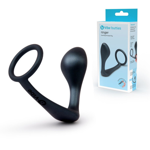 Черное эрекционное кольцо со стимулятором простаты Ringer Cock Ring & Plug Черное эрекционное кольцо со стимулятором простаты Ringer Cock Ring & Plug