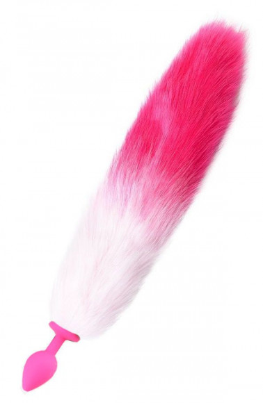Розовая анальная пробка с длинным бело-розовым хвостом Розовая анальная пробка с длинным бело-розовым хвостом