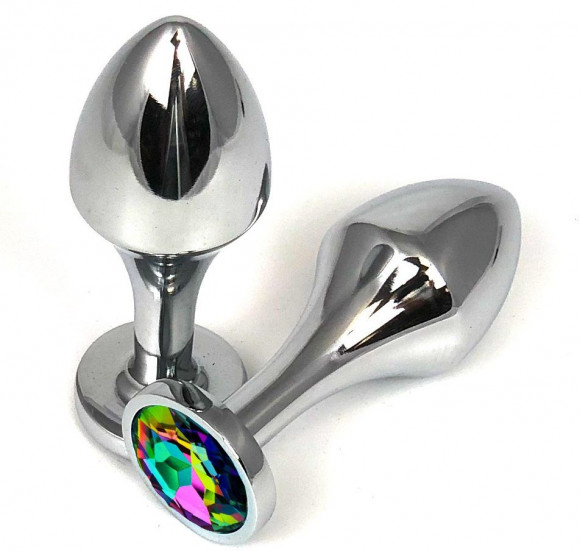 Серебристая анальная пробка на удлиненной ножке с радужным кристаллом - 9,5 см. Серебристая анальная пробка на удлиненной ножке с радужным кристаллом - 9,5 см.