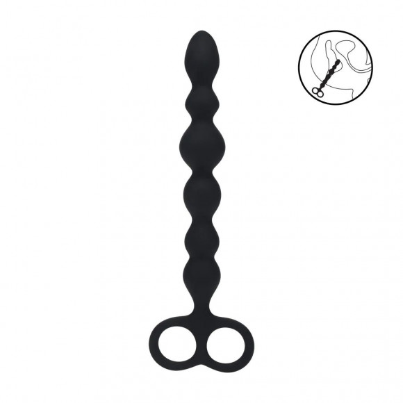 Черная анальная цепочка Beaded Silicone Anal Probe with Double Loop - 24 см.
