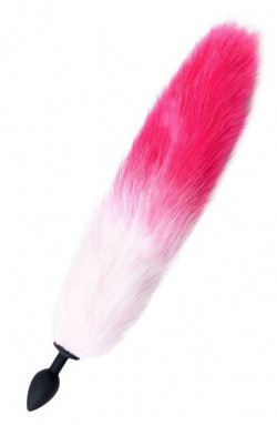 Черная анальная пробка с бело-розовым хвостом