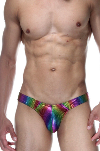Мужские радужные трусы-бразилиана из ткани с блеском Мужские радужные трусы-бразилиана из ткани с блеском