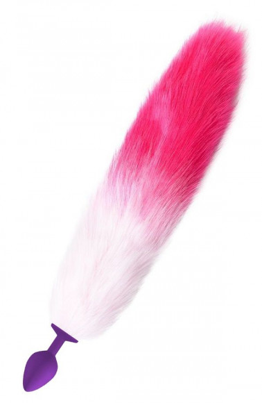 Фиолетовая анальная пробка с бело-розовым хвостом