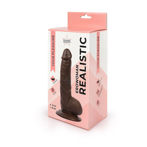 Реалистичный фаллоимитатор коричневого цвета Erowoman - 20 см. Реалистичный фаллоимитатор коричневого цвета Erowoman - 20 см.