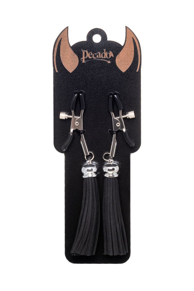 Зажимы на соски «Прищепки» с черными кисточками из замши Зажимы на соски «Прищепки» с черными кисточками из замши