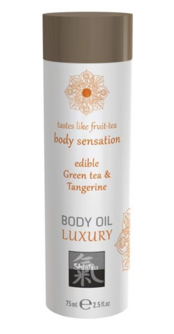 Съедобное массажное масло с ароматом зеленого чая и мандарина - 75 мл. Съедобное массажное масло с ароматом зеленого чая и мандарина - 75 мл.