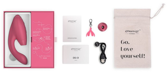 Розовый стимулятор Womanizer DUO с вагинальным отростком Розовый стимулятор Womanizer DUO с вагинальным отростком