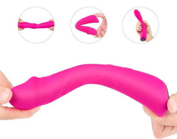 Ярко-розовый гибкий вибратор-реалистик - 21,3 см.