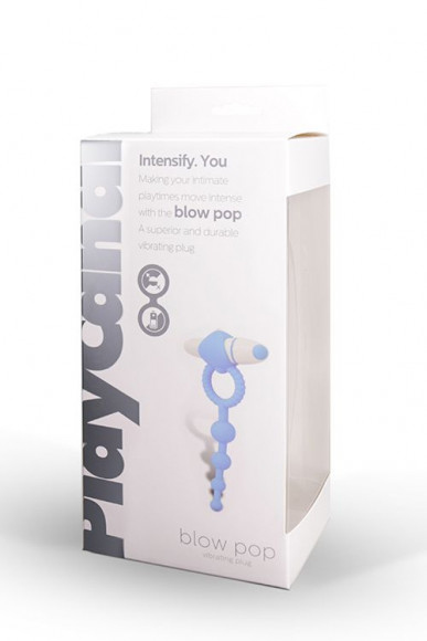 Голубое эрекционное виброкольцо PLAY CANDI BLOW POP с анальной цепочкой