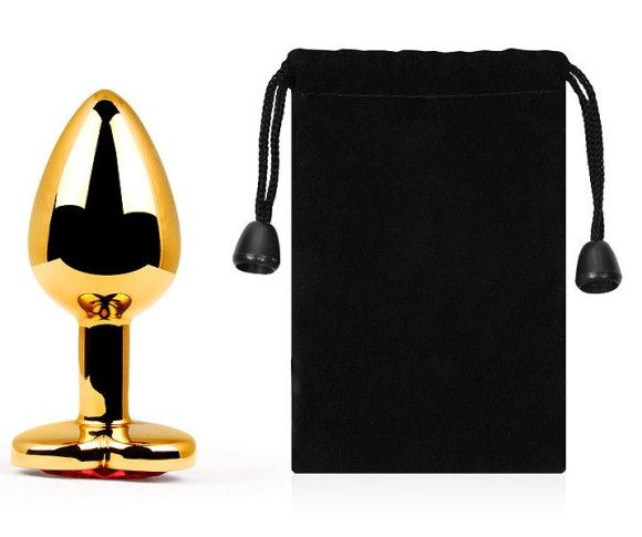 Золотистая анальная пробка с красным стразом-сердечком - 8 см. Золотистая анальная пробка с красным стразом-сердечком - 8 см.