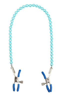 Зажимы на соски с голубыми бусами