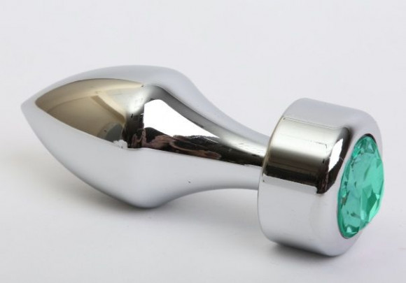 Серебристая анальная пробка с широким основанием и зелёным кристаллом - 7,8 см. Серебристая анальная пробка с широким основанием и зелёным кристаллом - 7,8 см.