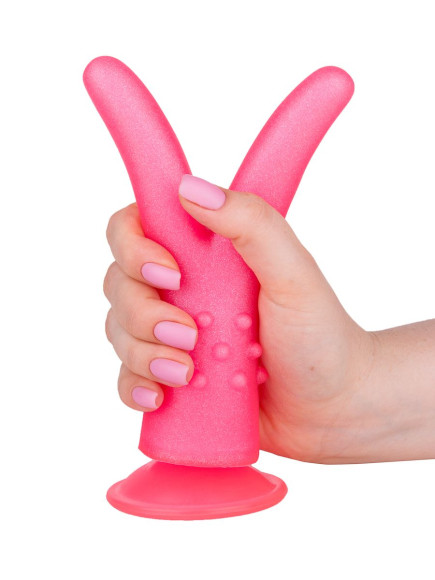 Розовый стимулятор с раздвоенным кончиком - 16 см. Розовый стимулятор с раздвоенным кончиком - 16 см.