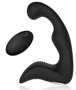 Черный силиконовый массажер простаты с пультом ДУ Черный силиконовый массажер простаты с пультом ДУ
