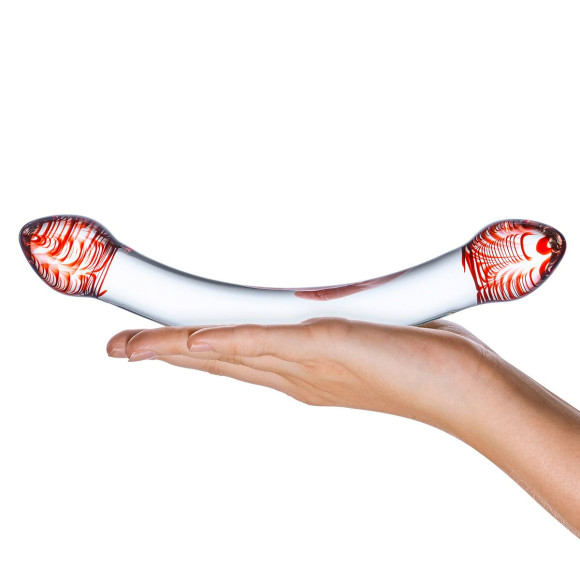 Изогнутый двусторонний фаллос из стекла Red Head, 22 см Изогнутый двусторонний фаллос из стекла Red Head, 22 см