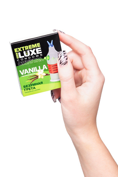 Стимулирующий презерватив «Безумная Грета» с ароматом ванили - 1 шт. Стимулирующий презерватив «Безумная Грета» с ароматом ванили - 1 шт.