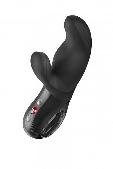 Черный вибратор с клиторальным стимулятором Miss Bi - 17 см. Черный вибратор с клиторальным стимулятором Miss Bi - 17 см.