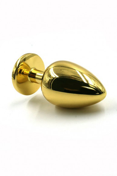 Золотистая алюминиевая анальная пробка с прозрачным кристаллом - 8,4 см. Золотистая алюминиевая анальная пробка с прозрачным кристаллом - 8,4 см.