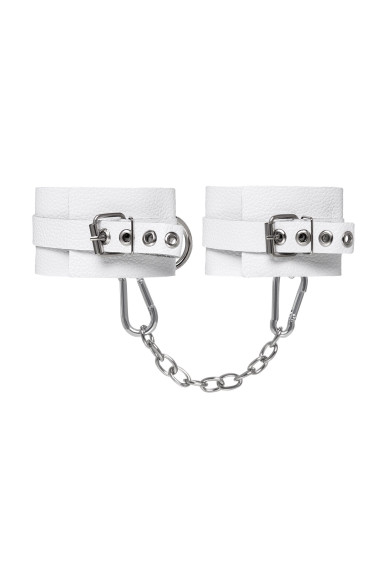 Белые мягкие кожаные наручники с люверсами