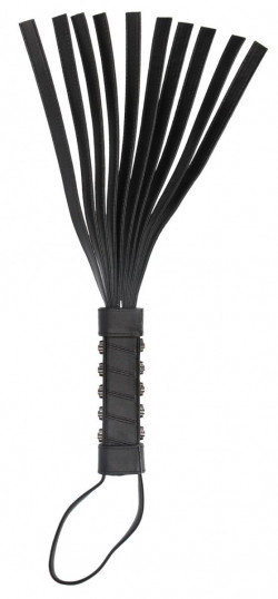 Черная плетка с металлическим декором в виде черепов - 53 см. Черная плетка с металлическим декором в виде черепов - 53 см.