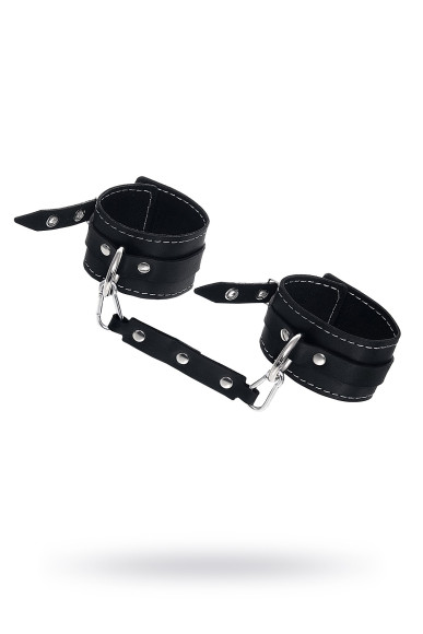 Черные двухслойные кожаные оковы с белой строчкой Черные двухслойные кожаные оковы с белой строчкой
