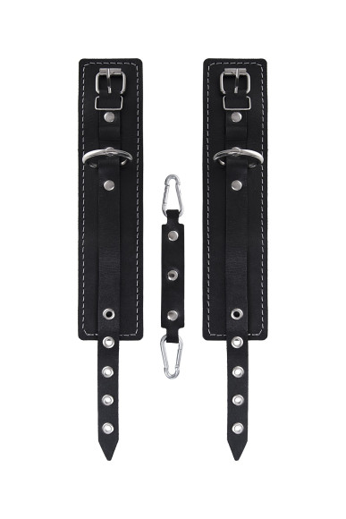 Черные двухслойные кожаные оковы с белой строчкой Черные двухслойные кожаные оковы с белой строчкой