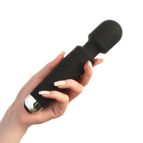 Черный жезловый вибромассажер с рифленой ручкой - 20,4 см. Черный жезловый вибромассажер с рифленой ручкой - 20,4 см.