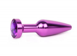 Удлиненная коническая гладкая фиолетовая анальная втулка с кристаллом фиолетового цвета - 11,3 см.