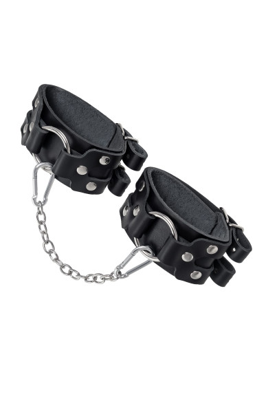 Черные кожаные оковы с двумя ремешками