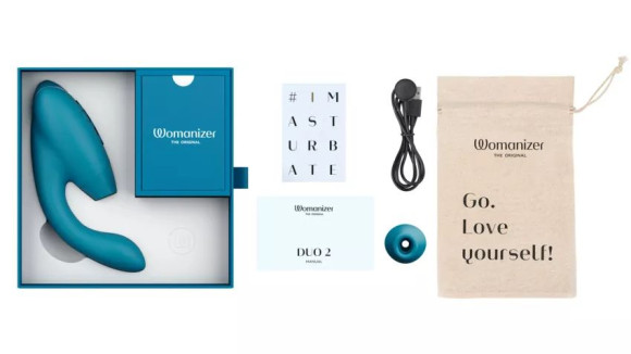 Бирюзовый вибратор Womanizer Duo 2 с бесконтактной клиторальной стимуляцией Бирюзовый вибратор Womanizer Duo 2 с бесконтактной клиторальной стимуляцией