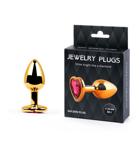 Золотистая анальная пробка с малиновым кристаллом-сердечком - 7 см. Золотистая анальная пробка с малиновым кристаллом-сердечком - 7 см.