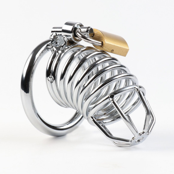 Серебристый мужской пояс верности «Клетка целомудрия № 3» Серебристый мужской пояс верности «Клетка целомудрия № 3»