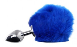 Серебристая анальная пробка с пушистым синим хвостиком Серебристая анальная пробка с пушистым синим хвостиком