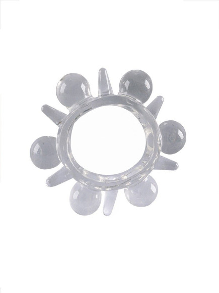 Прозрачное эрекционное кольцо с шариками и шипами Прозрачное эрекционное кольцо с шариками и шипами