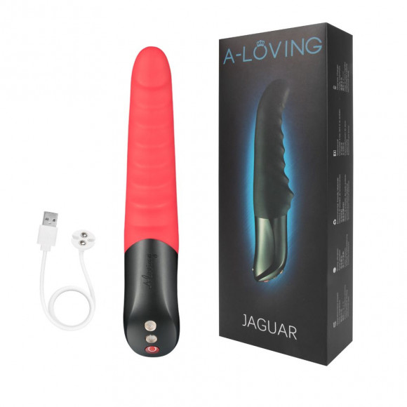 Красный вибромассажер JAGUAR с 10 режимами вибрации - 23,7 см. Красный вибромассажер JAGUAR с 10 режимами вибрации - 23,7 см.