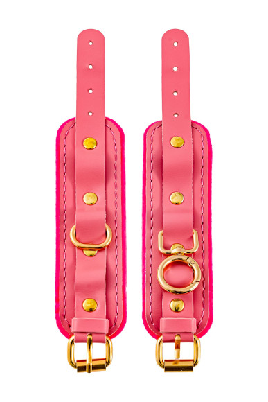Розовые двуслойные кожаные наручники-браслеты