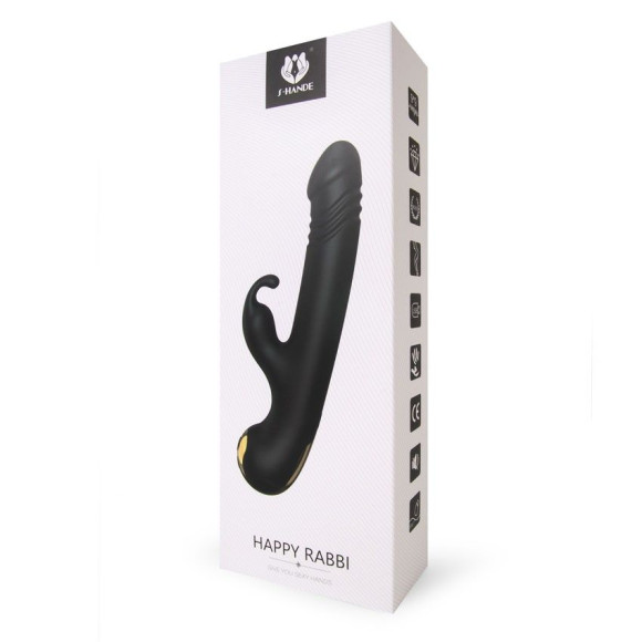 Черный вибромассажер-кролик Happy Rabbi - 22,5 см. Черный вибромассажер-кролик Happy Rabbi - 22,5 см.