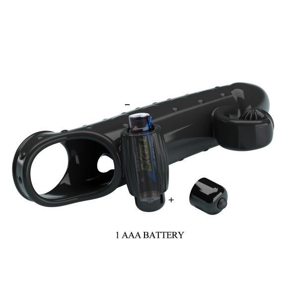 Черная вибронасадка на пенис с подхватом мошонки - 20 см.