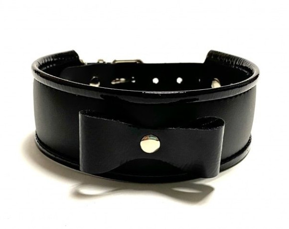 Черный ошейник с бантиком из эко-кожи Черный ошейник с бантиком из эко-кожи