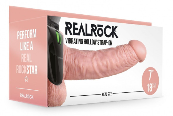 Телесный реалистичный вибрострапон-фаллопротез с мошонкой - 18 см. Телесный реалистичный вибрострапон-фаллопротез с мошонкой - 18 см.