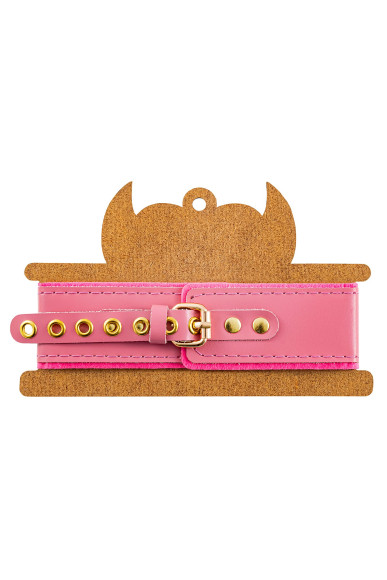 Розовый двуслойный кожаный ошейник с подкладкой из фетра