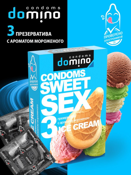 Презервативы для орального секса DOMINO Sweet Sex с ароматом мороженого - 3 шт. Презервативы для орального секса DOMINO Sweet Sex с ароматом мороженого - 3 шт.