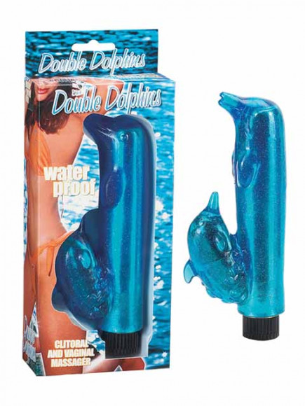 Вибратор с клиторальным стимулятором Double Dolphins - 18 см.