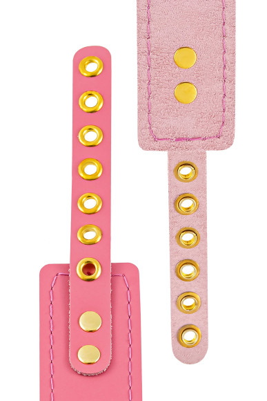 Розовый кожаный однослойный ошейник с прошивкой