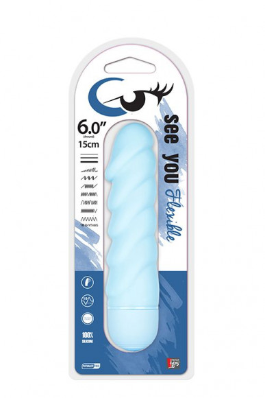 Голубой вибратор со спиралевидным рельефом SEE YOU FLEXIBLE - 15 см. Голубой вибратор со спиралевидным рельефом SEE YOU FLEXIBLE - 15 см.