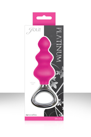 Розовая анальная елочка с ручкой Jolie Platinum Plug Medium из силикона - 13,4 см.