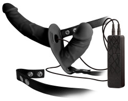 Чёрный вибрострапон с вагинальной пробкой Double Thruster - 17 см. Чёрный вибрострапон с вагинальной пробкой Double Thruster - 17 см.